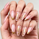 96pcs Almond Press On Nails Pink Fake Nails Gold Line Star Butterfly Design Nail Files