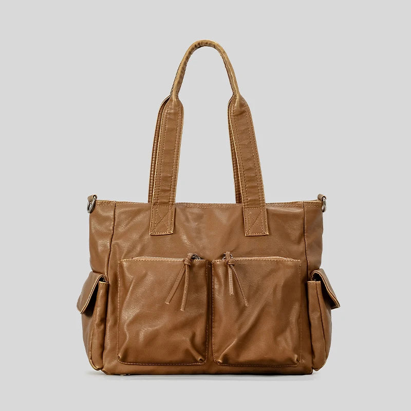 Capacity Tote Bag Multiple Pockets Women Handbags Luxury Soft Leather Shoulder Purses