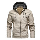Motorcycle Hoodie Leather Jacket Men Solid Fleece Casual Windbreaker Jackets Slim Military Tactical Thick Coats Winter