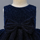 Vintage Girls New Bow Elegant Dress Trailing Girl Birthday Party Fluffy Layered Costume Kids Christmas Summer Gown