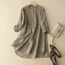 Women Linen Embroidery Blouses Half Sleeve Summer Long Shirts Breathable Female Blouses