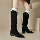 Women Knee High Boots High Heel Suede Pointed Toe Long Boots Winter Woman Dress Western Shoes