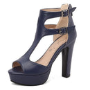 Female Sandals Peep Toe Heels 12cm Platform 3.5cm Zipper T-strap