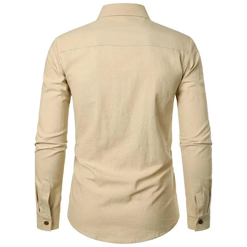 Vintage Medieval Linen Shirt For Men Simple Solid Button Down Shirt Male Retro Pleated Classic