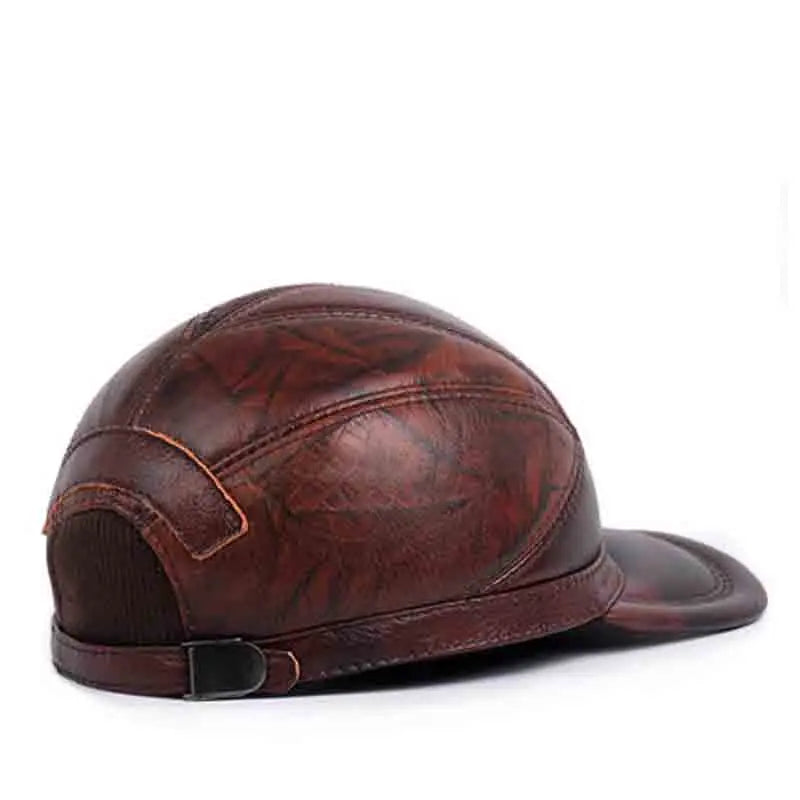 Men's Leather Hat Male Casual Baseball Cap Winter Warm Outdoor Ear Protection Patchwork