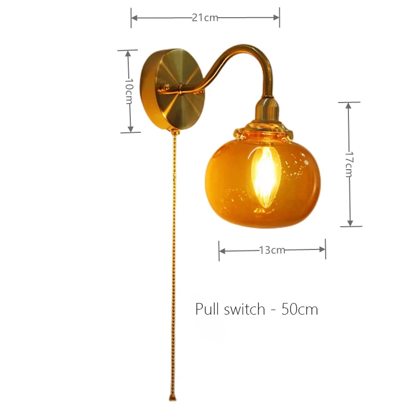 Wall Sconce with Switch Brass Wall Light Glass Globe Wall Lamp