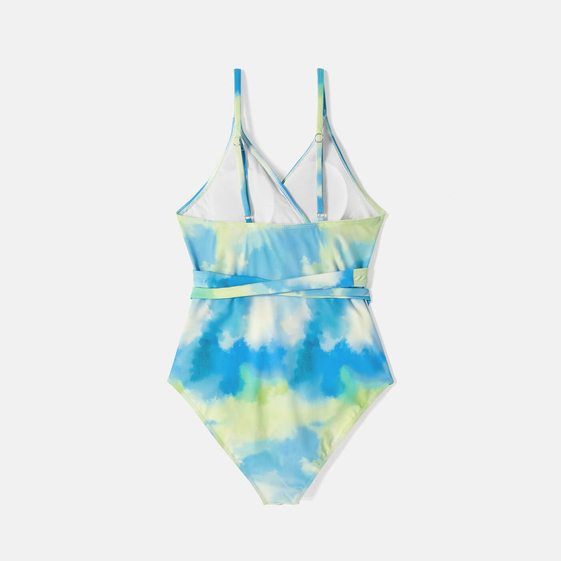 Family Matching Tie Dye Cut Out One-piece Swimsuit and Swim Trunks