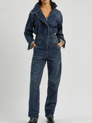 Casual Denim Jumpsuits For Women Lapel Long Sleeve High Waist Straight Jumpsuit Female