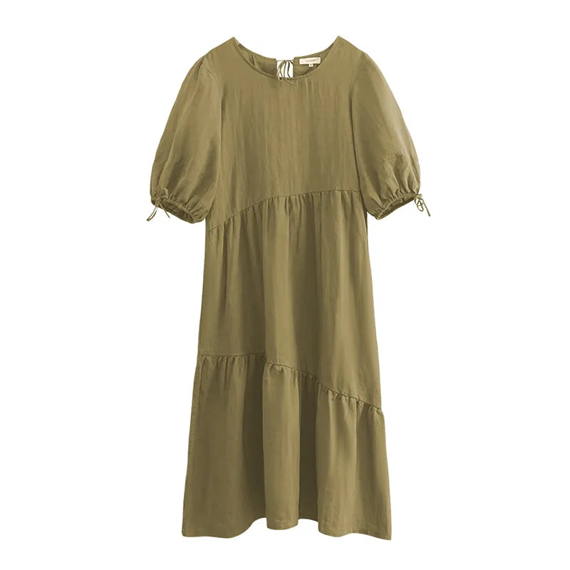 Retro French Style Summer Dress Women Casual Patchwork Bandage Lace Up Fish Tail Birthday Party Dress Long Midi Sundress