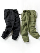 Trousers - Men Cotton Tapered Utility Cargo Pants Casual Style with Multi-Pockets
