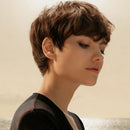 Short Straight Brown Layered Textured Pixie Cut Human Hair Wig For Women