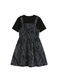 Women's Dresses Two-Piece Set Gothic Short Sleeve T-Shirts Tops Female Elegant Vintage Chic Suspender Dress Summer