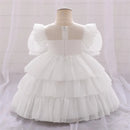 Flower Baby Dress Sweet Puff Sleeve Newborn Infant Baby Girls Dress White Baptism Christening Ball Gown Party Baby Clothes Dress