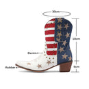 Women Western Boots Ankle Booties Denim Studded Rivets Embroidery Stars Stripes Heeled Shoes