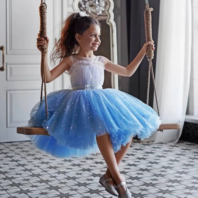 Fairy Girls Dress Summer Sequin Stars Mesh Fashion Little Princess Dress Kids Clothes
