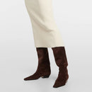 Women Boots Leather Square Toe Long Boots Winter Woman Dress Shoes Black