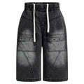 Men Denim Shorts Pockets Patchwork Loose Wide Leg Jeans Shorts Summer Casual Shorts