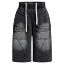 Men Denim Shorts Pockets Patchwork Loose Wide Leg Jeans Shorts Summer Casual Shorts