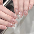 Gradient Nails Tips Bow Love Design Mid-length Almond Nail with Rhinestone Fake Nail Simple Press on Nails