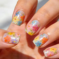 24pcs Shiny Short Fake Nails Art Spring Summer Rose Flower Design Press on False Nails Tips Pink Ballet Reusable Stick on Nail