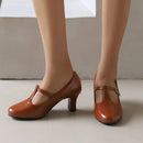 Women T-strap Pumps Round Toe High Heels 6cm Office Ladies Shoes Spring