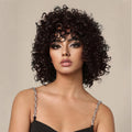 Natural Black Short Curly Wig Human Hair & Memory Blend Heat Resistant Wig