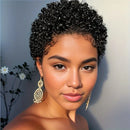 short afro curly human hair wig hair machine made pixie cut short curly human hair wig 4inch black color