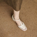 Female Sandals Square Toe Heels 3.5cm Buckle T-Strap Breathable Mesh Casual Shoes
