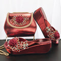 Women's Wedge heel Matching Shoe and Bag Set High Heel for Weddings and Parties