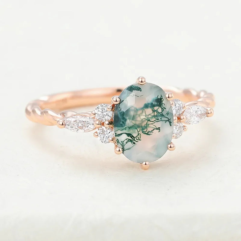 Natural Unique Moss Agate Rings in 925 Sterling Silver Handmade Ring Fine Jewelry