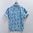 Men's denim short-sleeved shirt vintage casual shirt Cuban collar pure cotton Hawaiian shirt men clothing
