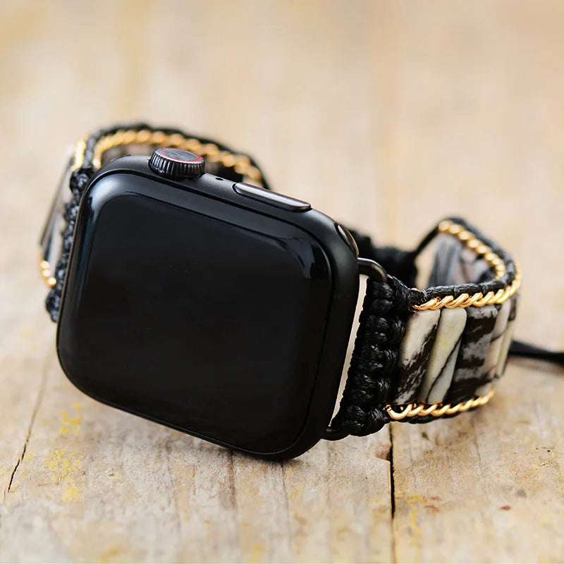 Men Natural Lava Stone Watch Strap 38mm/45mm Healing Beaded Band Bracelet For Iwatch Series 1-7 Accessories
