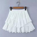Women Floral Embroidery White Mini Skirt Lady Vintage Elastic Waist Holiday Summer Skirts