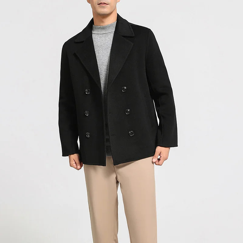 Short Wool Double-sided Coat Jacket Men's Suit Collar Loose Cardigan Autumn Winter Thick Warm Jacket