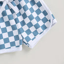 Baby 2 Piece Outfits 4th of July Flag Short Sleeve T-Shirt and Elastic Checkerboard Shorts Set Summer Boy Girl Clothes Set
