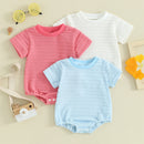 Summer Infant Newborn Baby Girls Boys Bodysuit Solid Knitted Short Sleeve Jumpsuit Cute