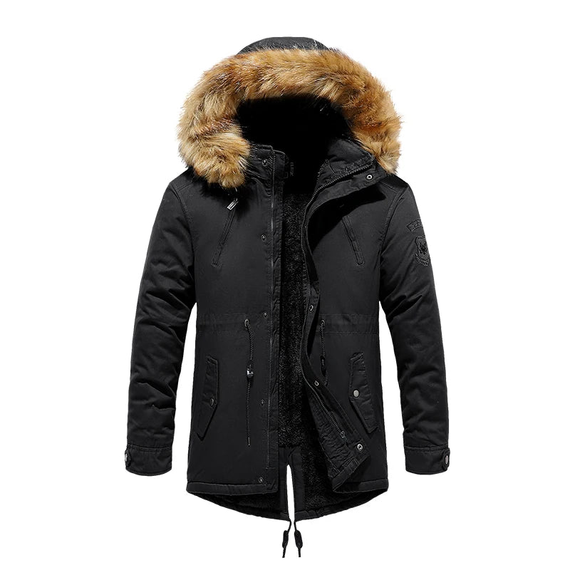 Winter Jacket Parkas Men Cotton Thick Fleece Warm Collar Hooded Parka Casual Multiple Pockets Windproof Jackets