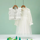 Elegant Pink Girls' Dress with Tulle Skirt and Ruffled Sleeves - Perfect for Parties and Special Occasions