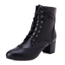 Ankle Boots For Women Spring Shoes Casual Medium Heels Lace-up Short Boots Footwear Shoes