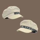 Retro Buckle Design Leather Berets for Women Spring Autumn Street Versatile Hat