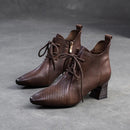 Women Boots Retro Summer Hollow Heels Natural Leather Ankle Breathable Shoes