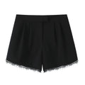 Women Lace Trim High Waist Black Casual Shorts