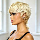 Pixie Cut Human Hair Wig Blonde Mullet Wig Swallowtail Breathable For Women Family Party Daily Use