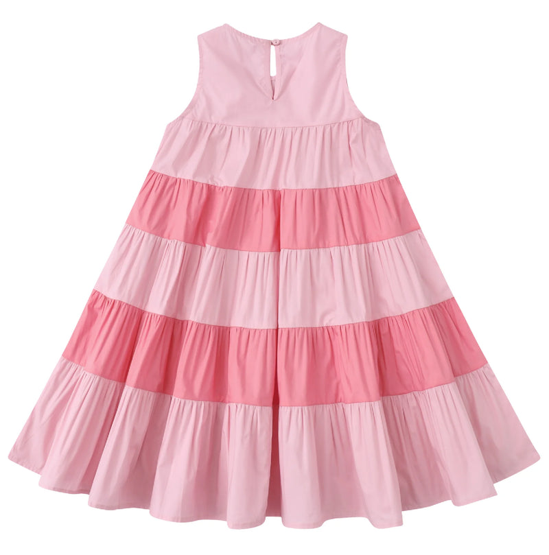 Girls and Toddler Sleeveless Dress Patchwork Striped Elegant Cotton Midi Dresses