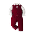 Boys' Red Dress Suit – Elegant Velvet Birthday, Wedding & Party Outfit