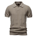 Men Striped Mesh Polo Shirt Breathable Knit Casual Top