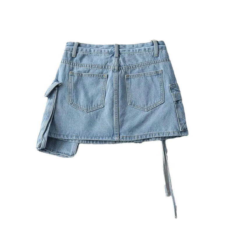 Skirts for Women Spliced Summer Casual Femme High Waist Mini Short Denim Skirt