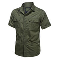 Summer New Men Military Tactical Short-sleeved Shirt Cotton Casual Loose Top Men Lapel Solid Single-breasted Shirt