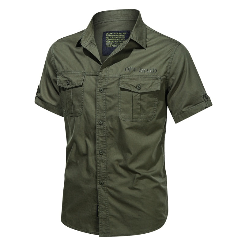 Summer New Men Military Tactical Short-sleeved Shirt Cotton Casual Loose Top Men Lapel Solid Single-breasted Shirt