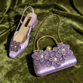 Shoes and Bag Ladies Heel Decoration Pure Elegant Flower Wedding Shoes and Bag Full Rhinestone Handbag